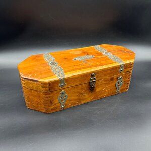 Vintage Wooden Jewelry Box Mirror Blue Lining McGraw Box Co USA Retro Cedar READ